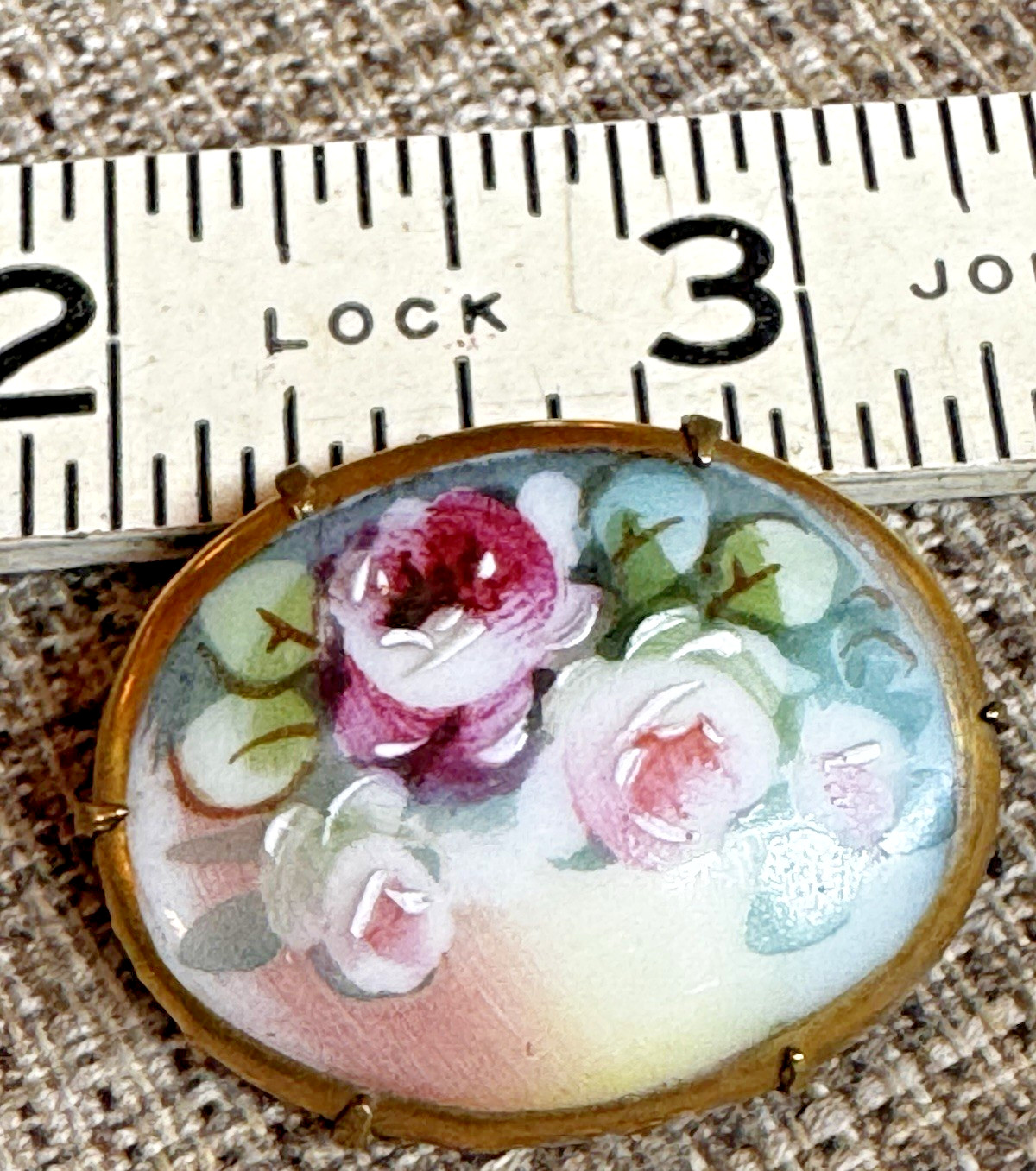 Vintage Victorian Style Hand Painted Floral Bouquet Porcelain Pin Brooch Roses