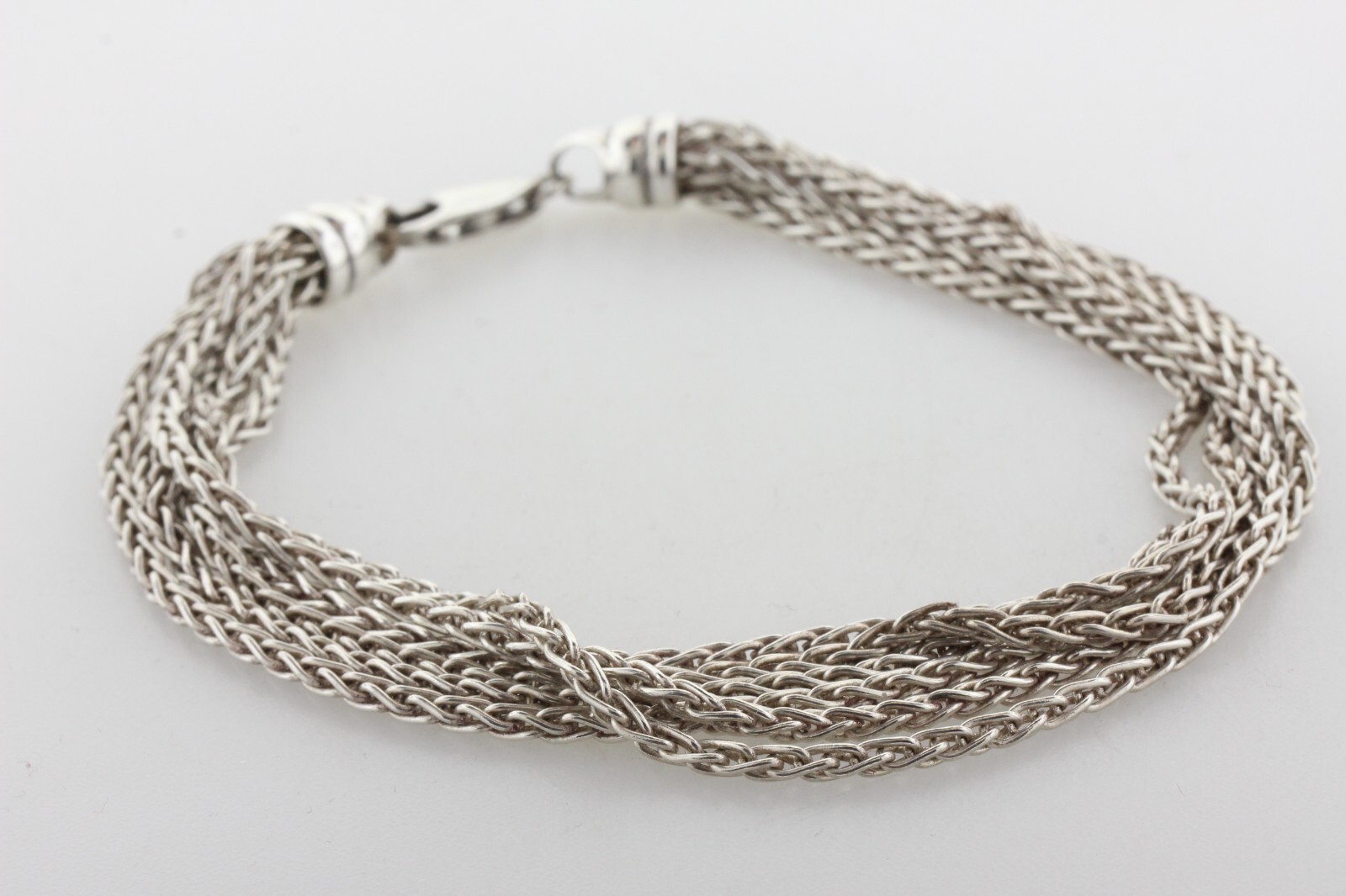 HW Burdick Co Sterling Silver 925 Multi Strand Spiga Wheat Chain Bracelet – 8.5″