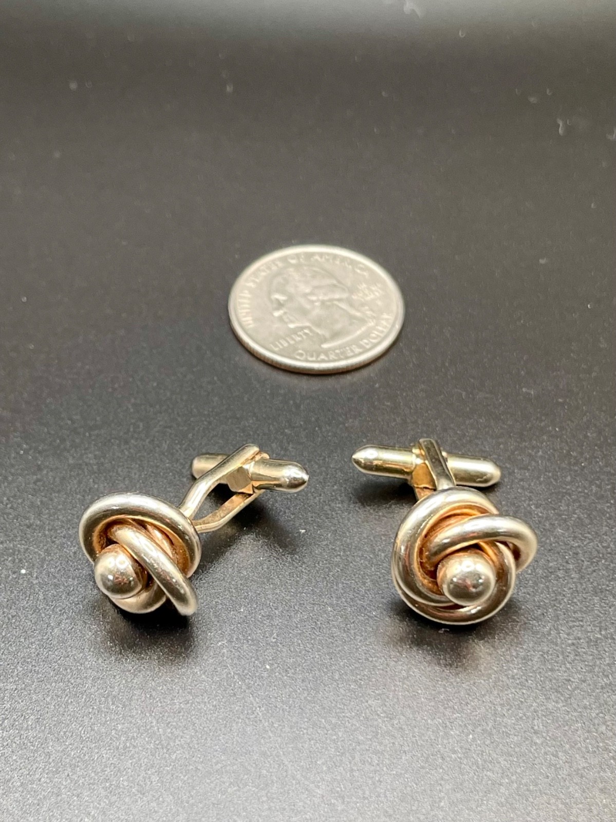 Vintage Two Tone Love Knot Cufflinks Split Fork Toggle Geometric