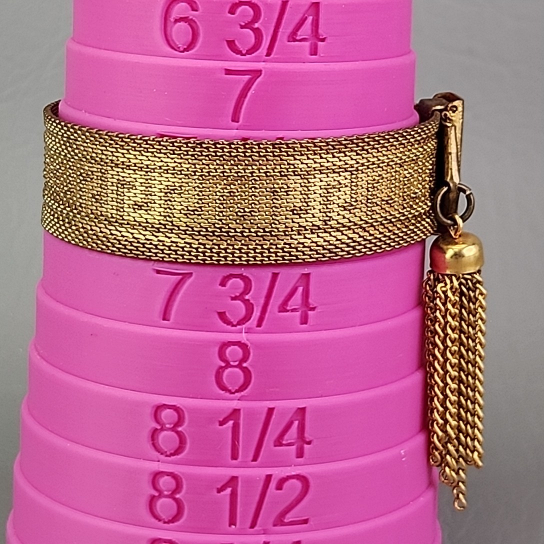 Vintage Mesh Chain Bracelet Victorian Revival Greek Key Tassel Gold Tone 7.25″