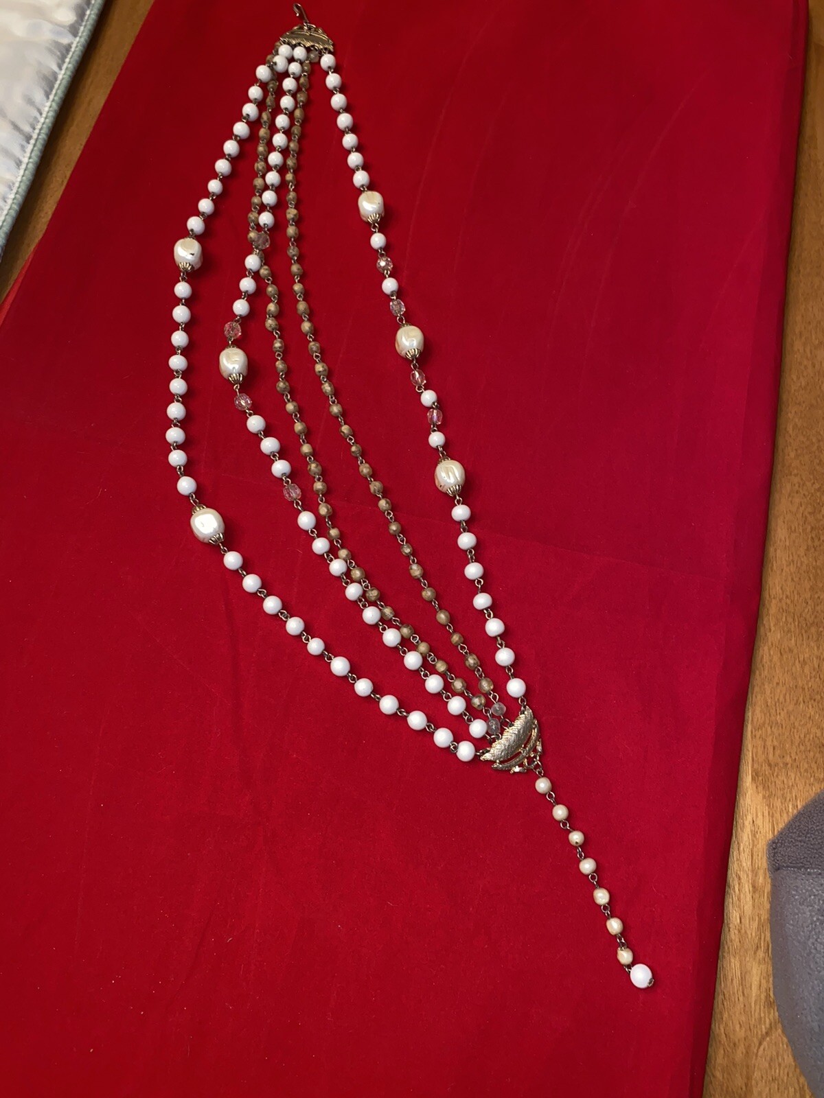 Vtg Multi Strand Gold White Champagne Crystal Faceted Bead Necklace 19”