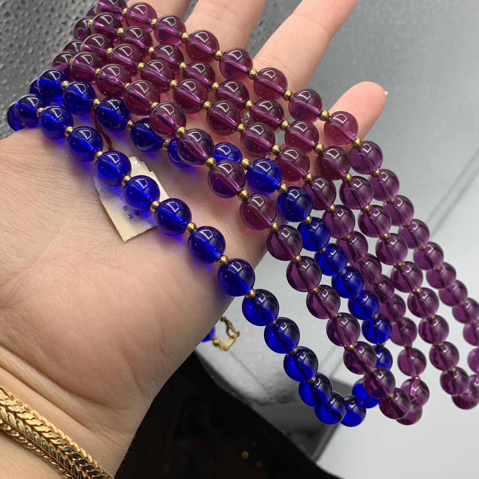Marvella NOS Necklace Lot Blue and Purple Bead Lightweight Original Tags 24 Inch