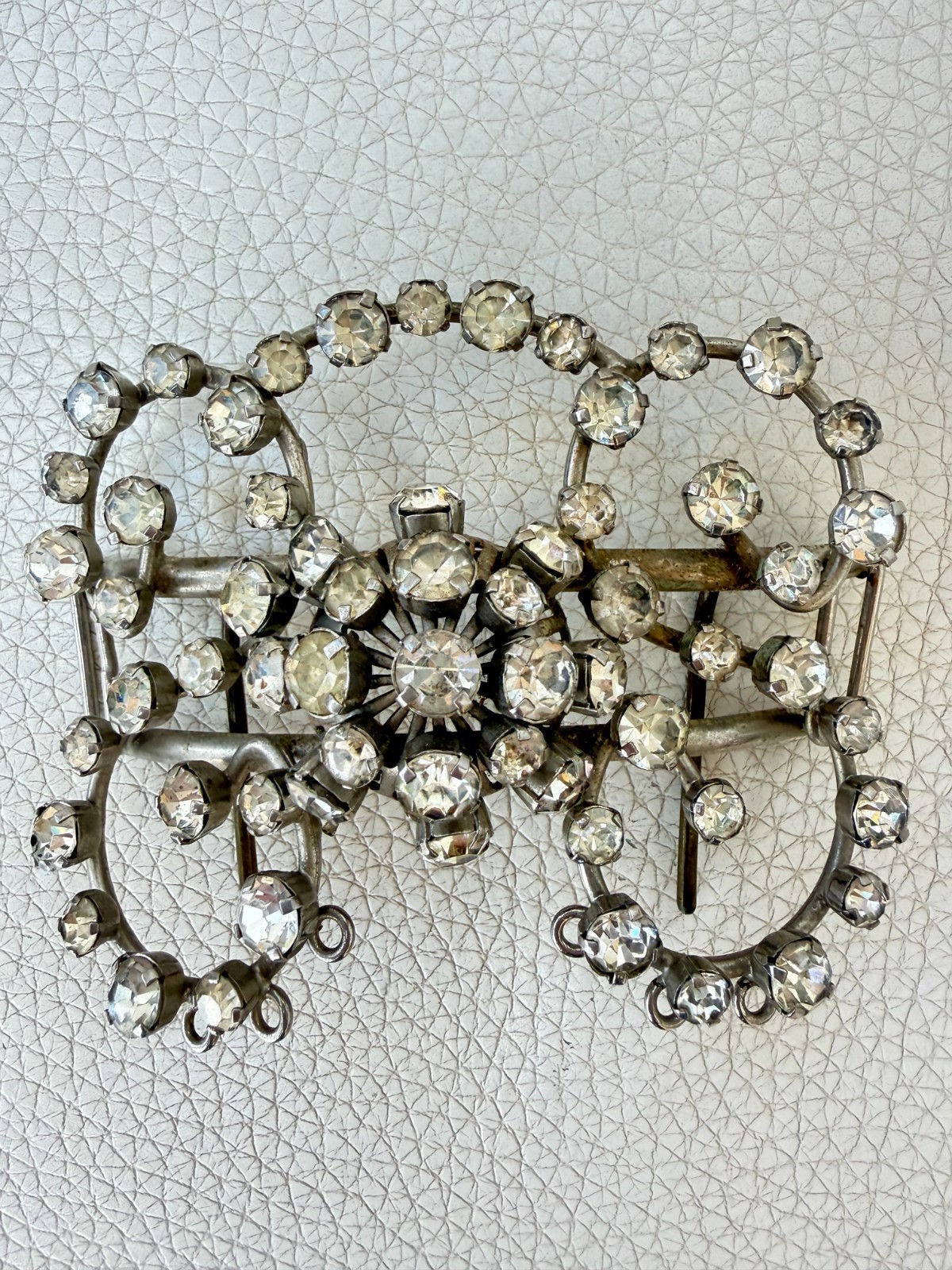 HUGE VINTAGE CLEAR RHINESTONE DRESS CLIP GIANT GEOMETRIC ART DECO BROOCH