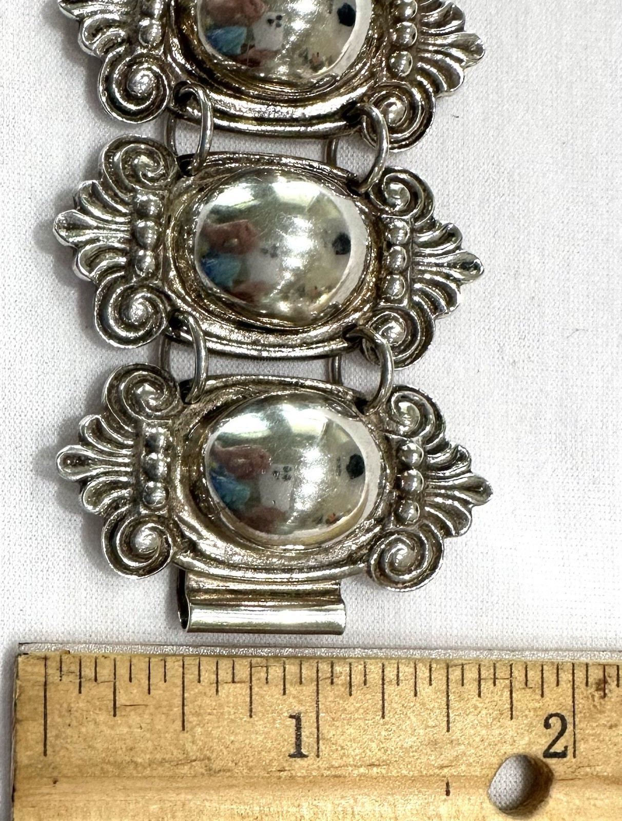Vintage 1930’s S Signed Sterling Wide Cabochon Panel Braclet w/ Hallmark “AC”