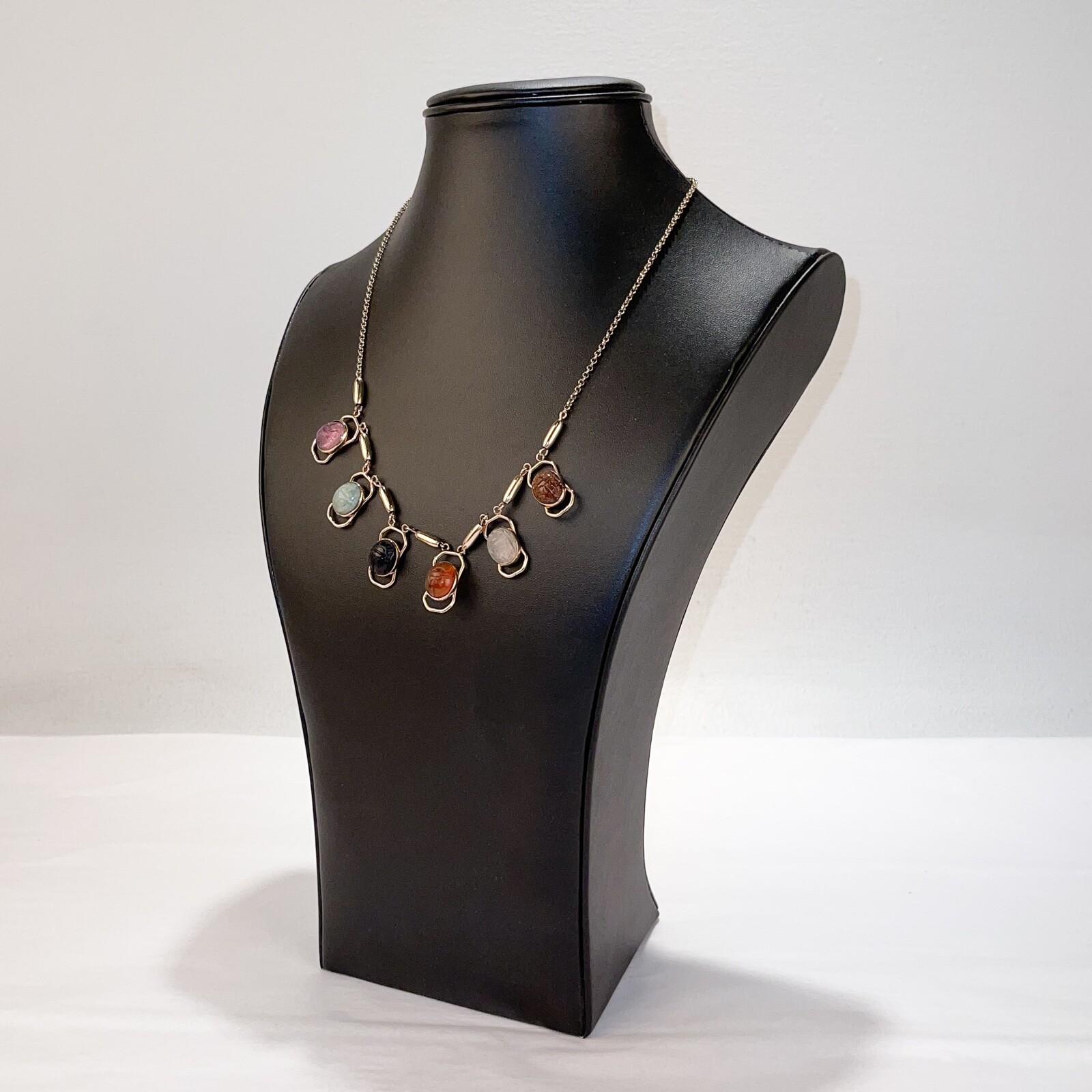 Vintage Estate Gold Filled & Multi-Gemstone Scarab Necklace – VR .