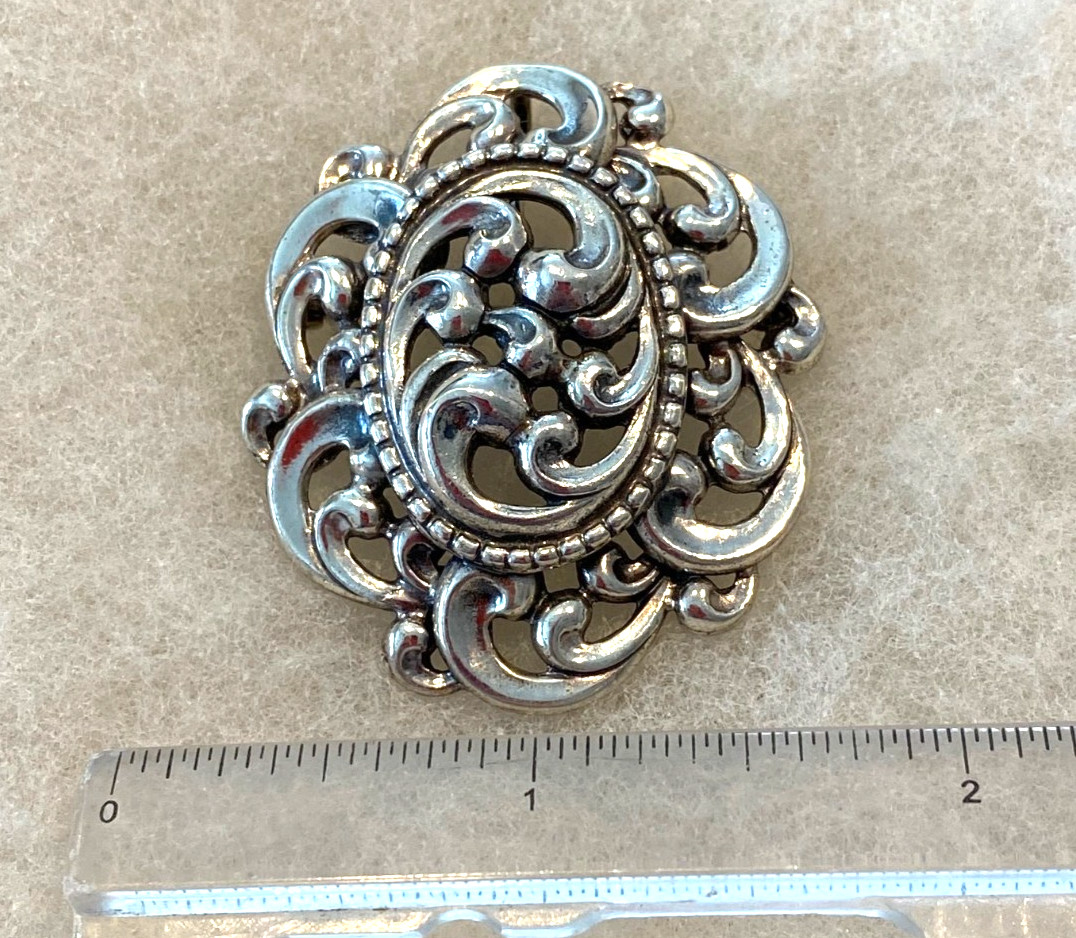 Sterling Danecraft Oval Lacy Design Pin/Pendant 3 1/4 In. Long – 15.1 Grams