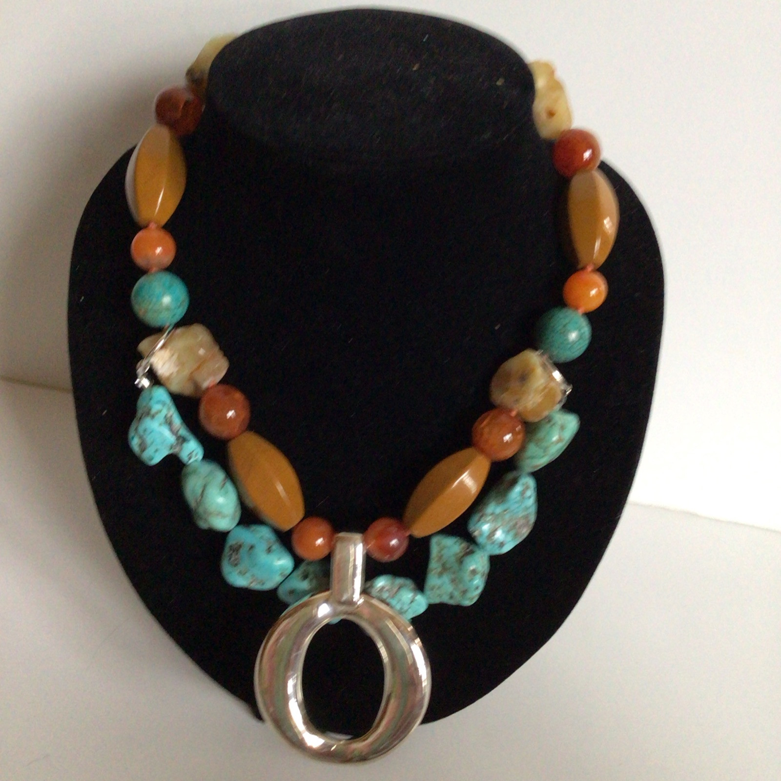 GORGEOUS SEBBAG VON MUSULIN NECKLACE PENDANT STERLING BEAUTIFUL TURQUOISE ROCKS