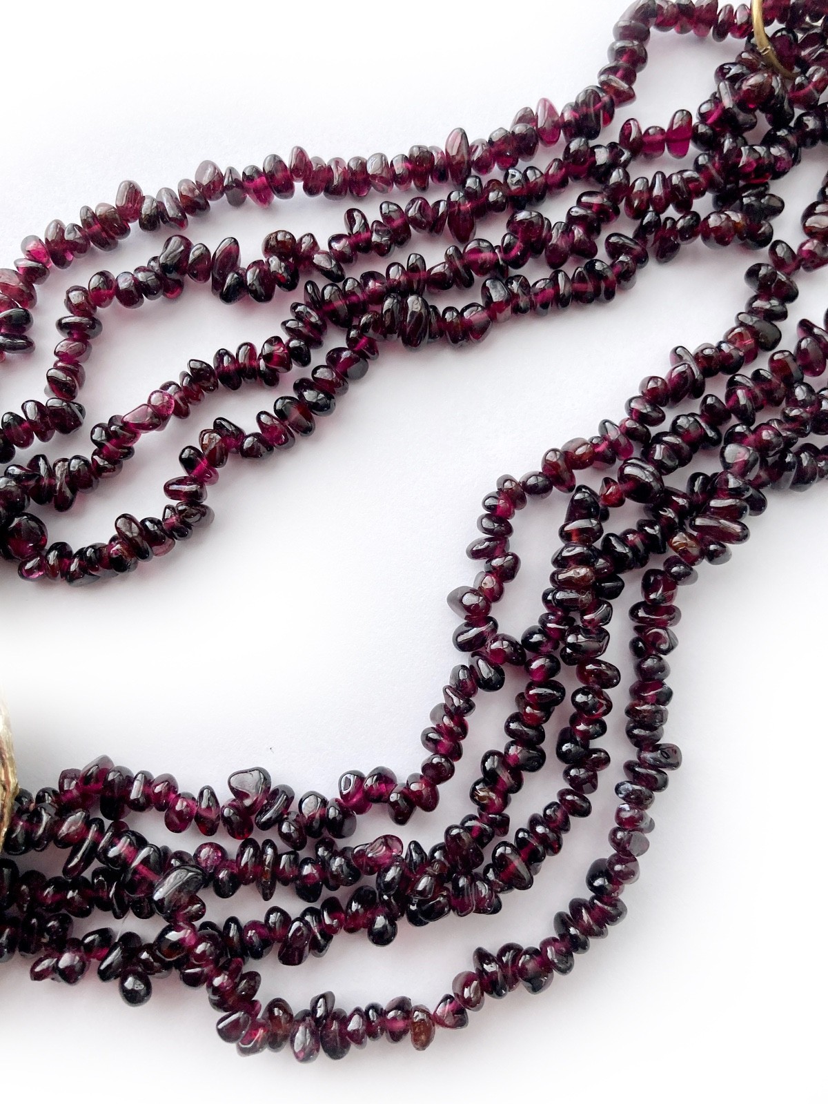 One-of-a-kind Natural Garnet Bead Necklace with Hammered Brass Fish Accent