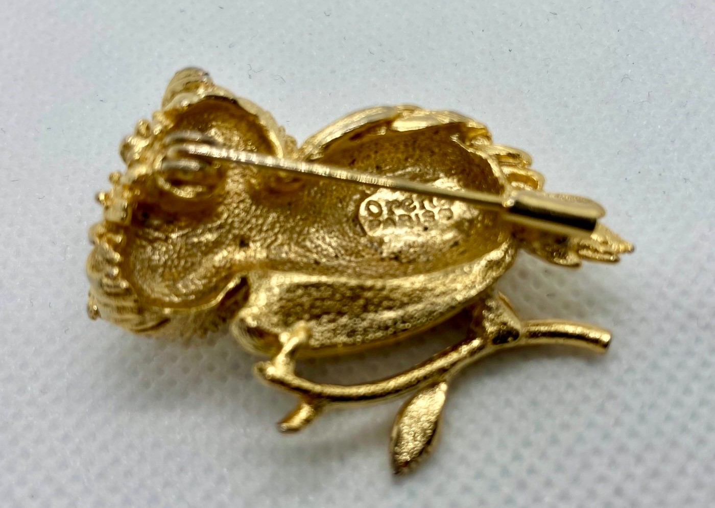 VINTAGE ORENA PARIS FRENCH RETRO ART DECO GOLD BAUBLE LOVE HIBOU DOVE PIN BROOCH