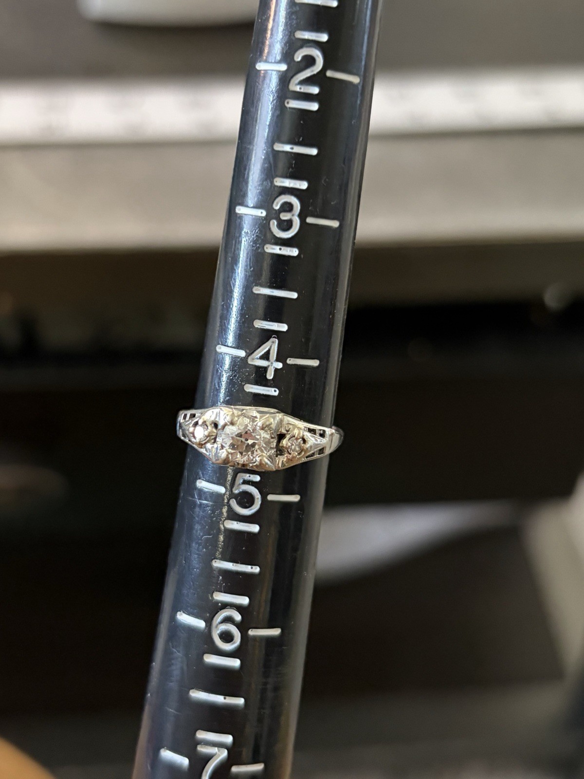 Vintage 10k White Gold OLD EUROPEAN CUT DIAMOND Art Deco Ring Size 4.5