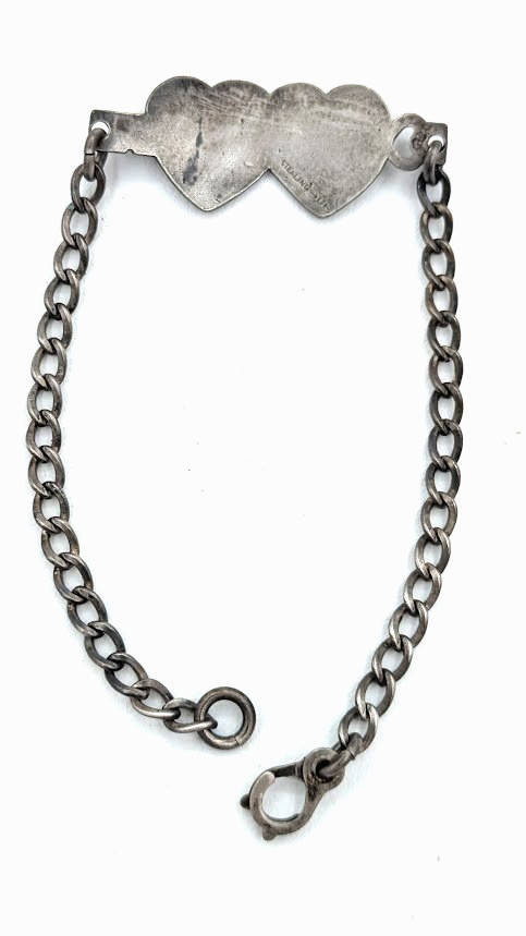 Vintage Sterling Silver Sweetheart ID Bracelet Double Heart HN Monogram