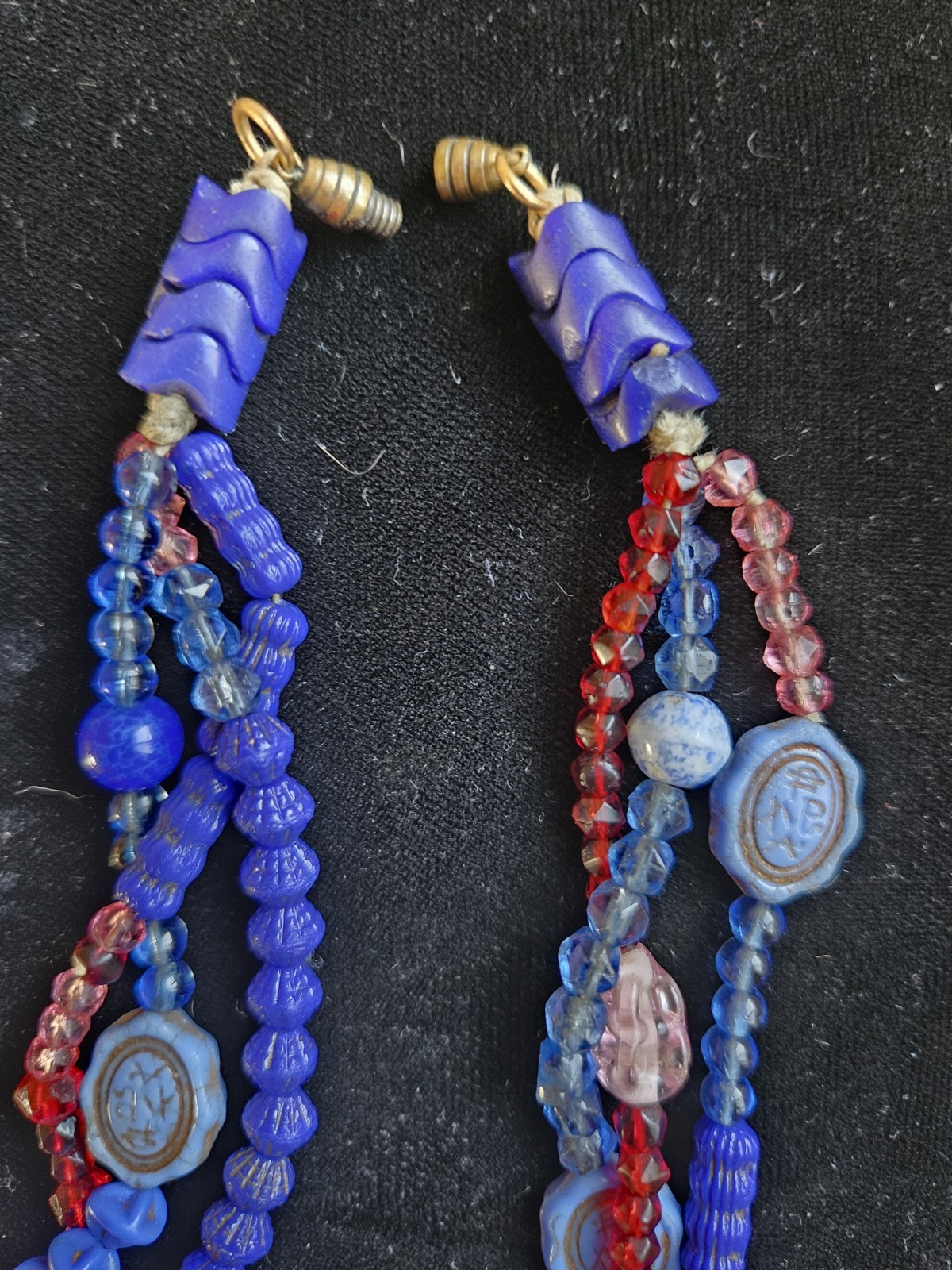 ANTIQUE NEIGER 1920s ART Deco BLUE GLASS BEAD Necklace