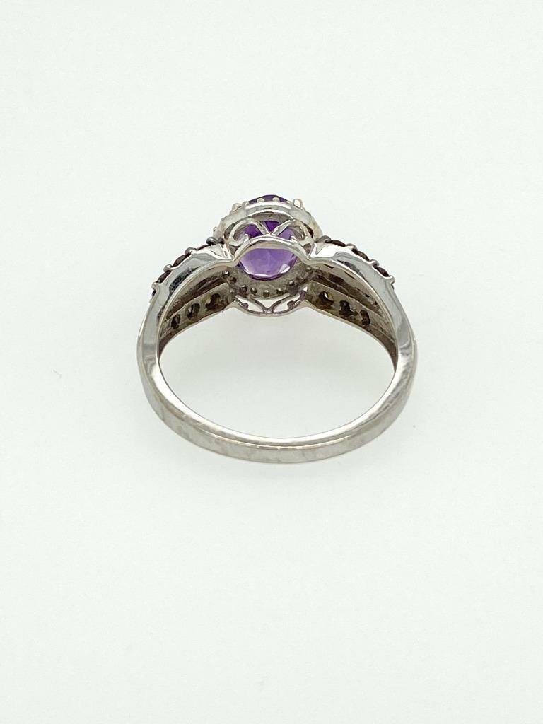 Vintage JW Brine 10k White Gold Amethyst Champagne Diamond Ring Sz 7