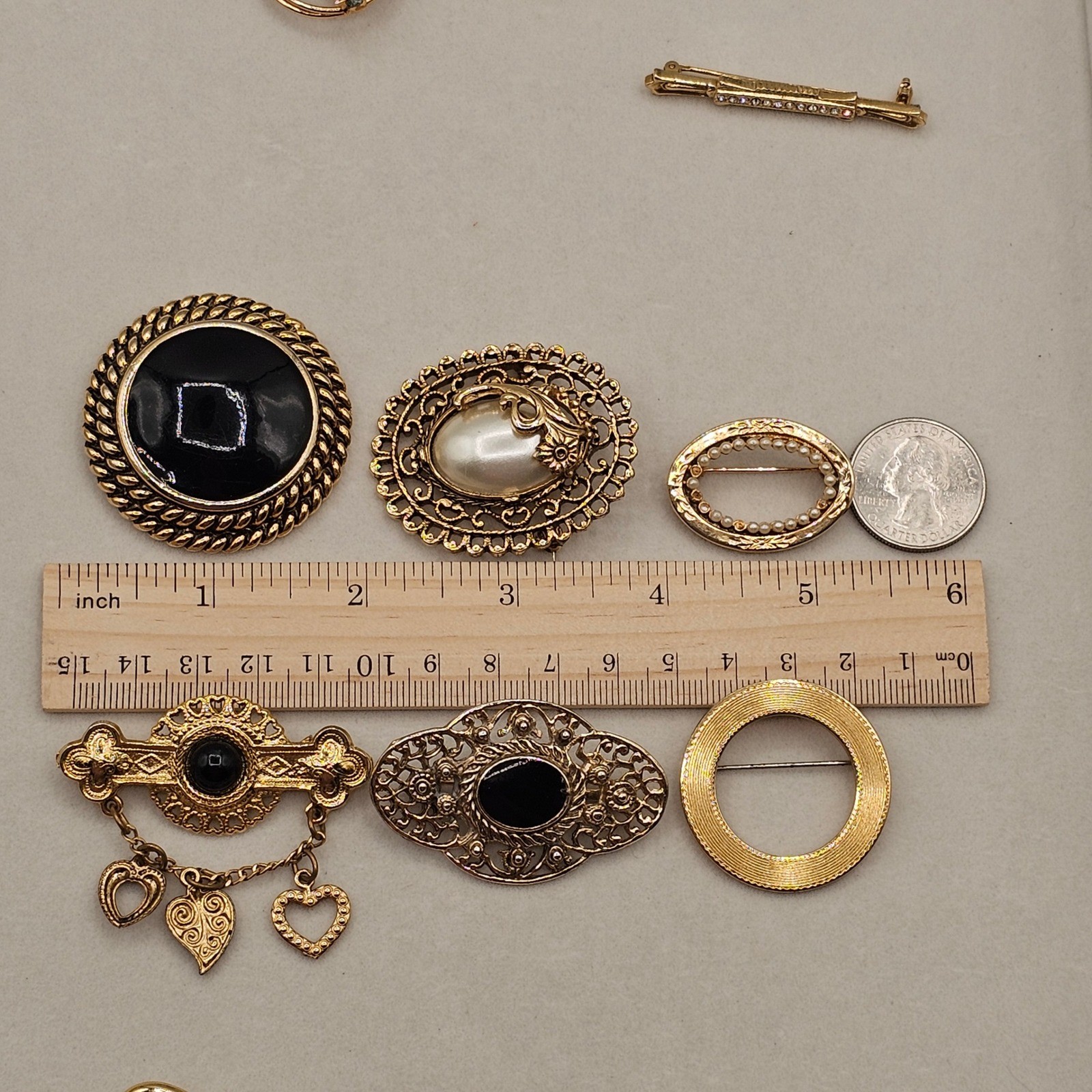Gold Tone Brooch Lot 13pc Gold Tone Faux Pearl Enamel Rhinestone Avon Monet Pins