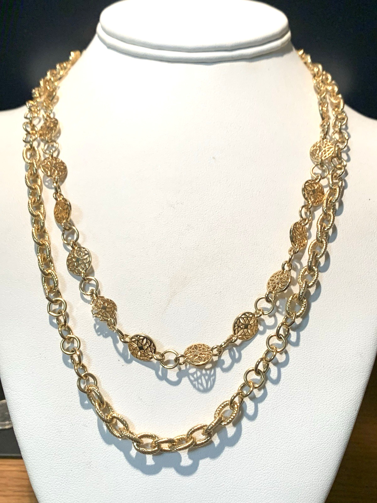 *ESTATE JEWELRY* VTG.MONET DOUBLE STRAND VICTORIAN LINK NECKLACE-18K PLATED-NWOT