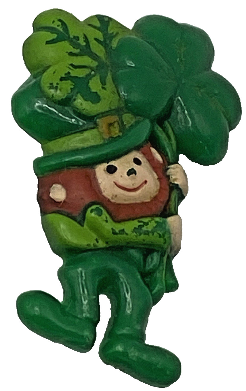 Vintage Gibson Greetings Leprechaun Shamrock Lapel Pin St Patrick’s Day