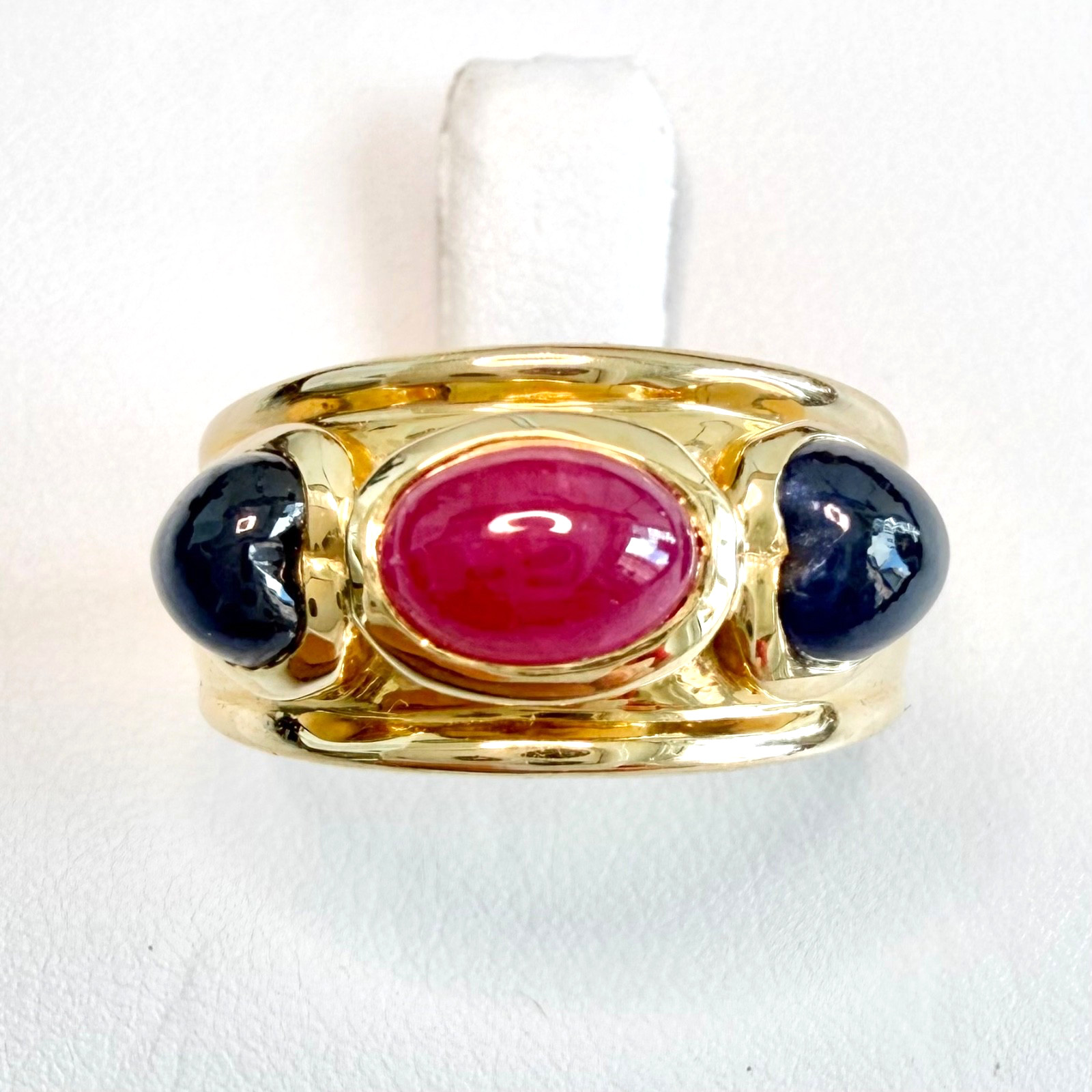 Vintage 14k Gold Ruby Sapphire Cabochon Domed Ring 4.5g Size 7 Estate