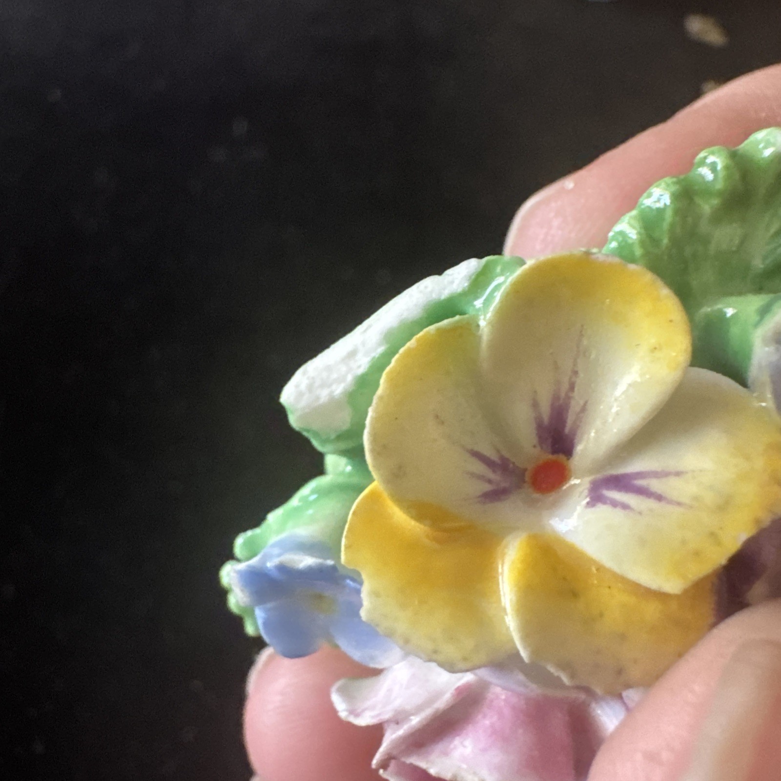 Crown Staffordshire Brooch-1930s Antique English Bone China Porcelain Flower Pin