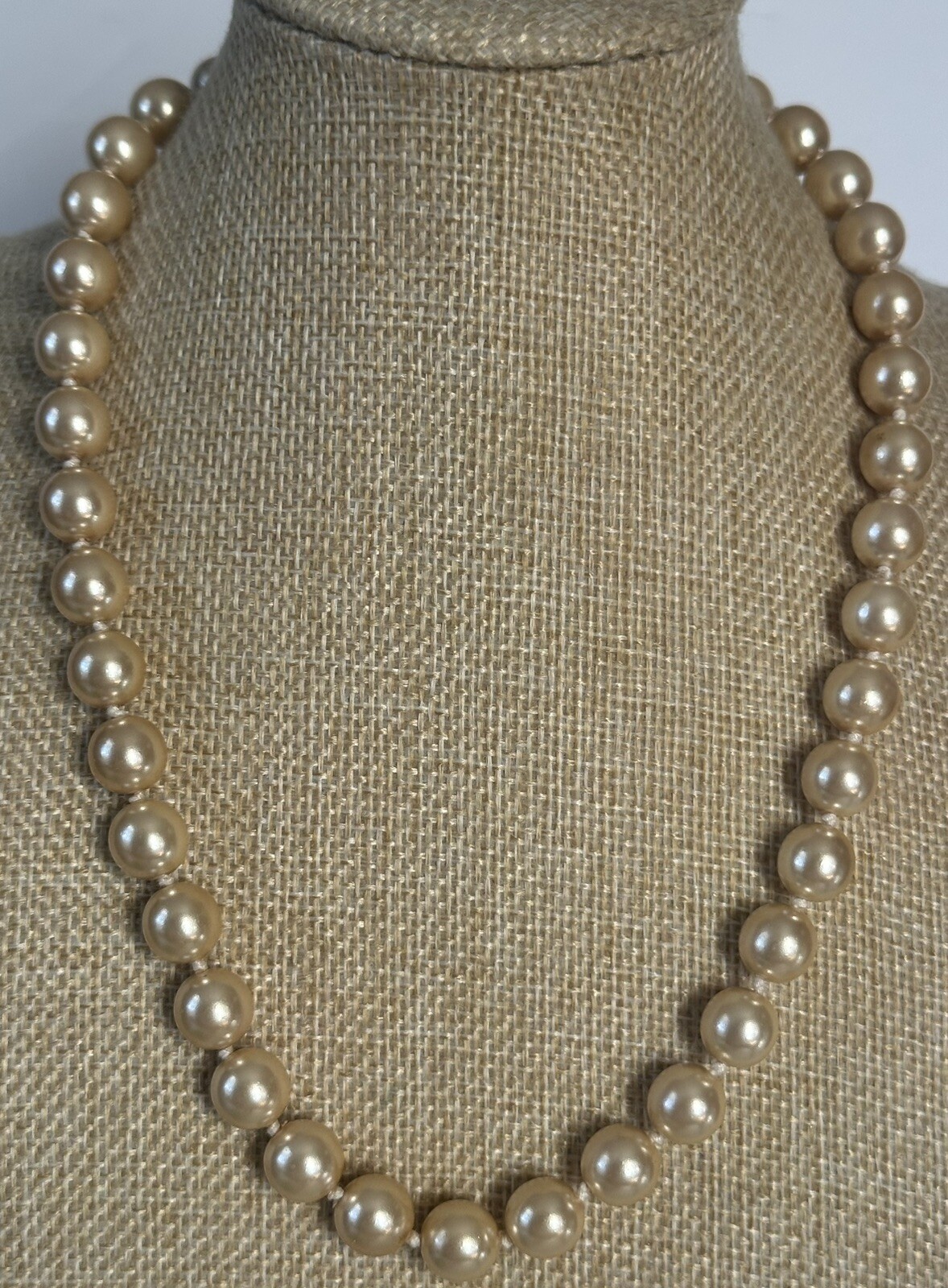Vintage – Hand Knotted Ivory Faux Pearl Necklace 19” – Toggle Closure – Luster