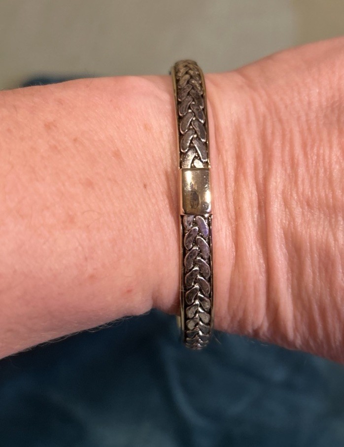 …Liz Claiborne…Gold Tone, Braided Silver Tone Design Bangle Bracelet…