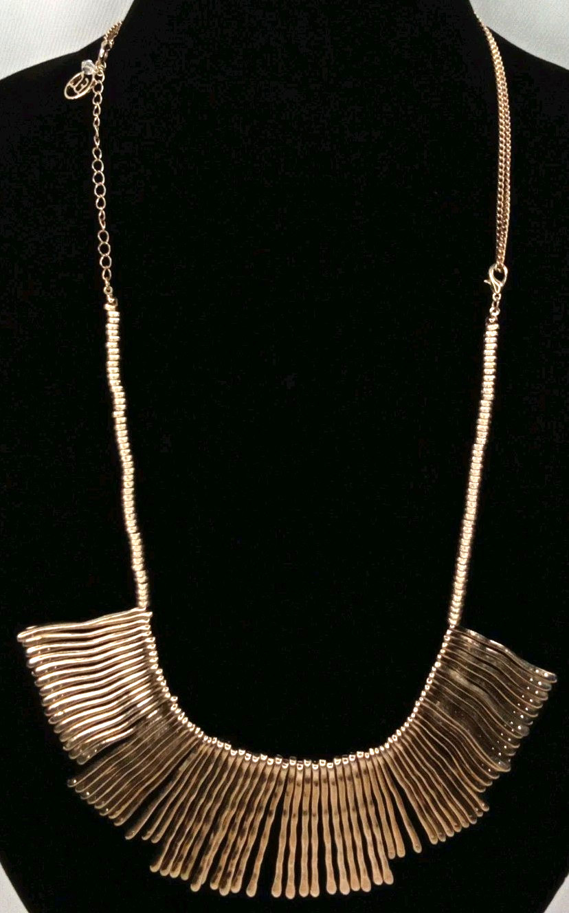 Vintage Stella & Dot Modernist Gold Spike Geometric Bib Statement Necklace