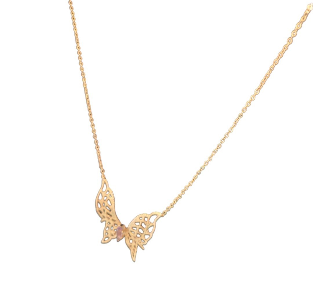 14KGE Lindenwold Gold Electroplated Marquise Purple Amethyst Butterfly Necklace