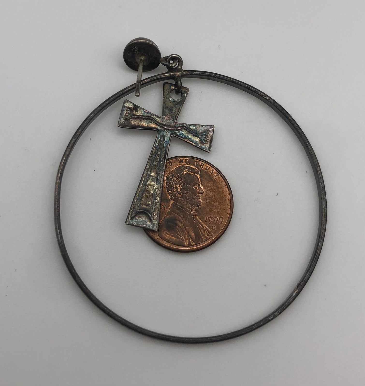 1980s Goth Sterling Silver Cross Circle Large Earrings 925 Dangle 11.4 Grams