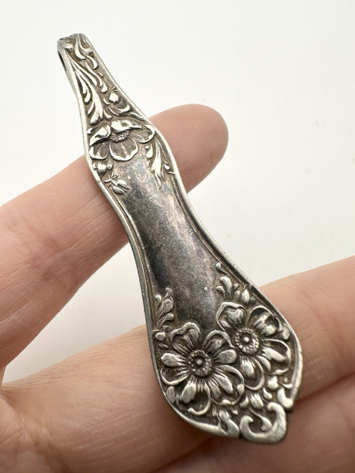 Vintage Upcycled Silverplated Spoon Handle Pendant Necklace Artisan Nouveau Art
