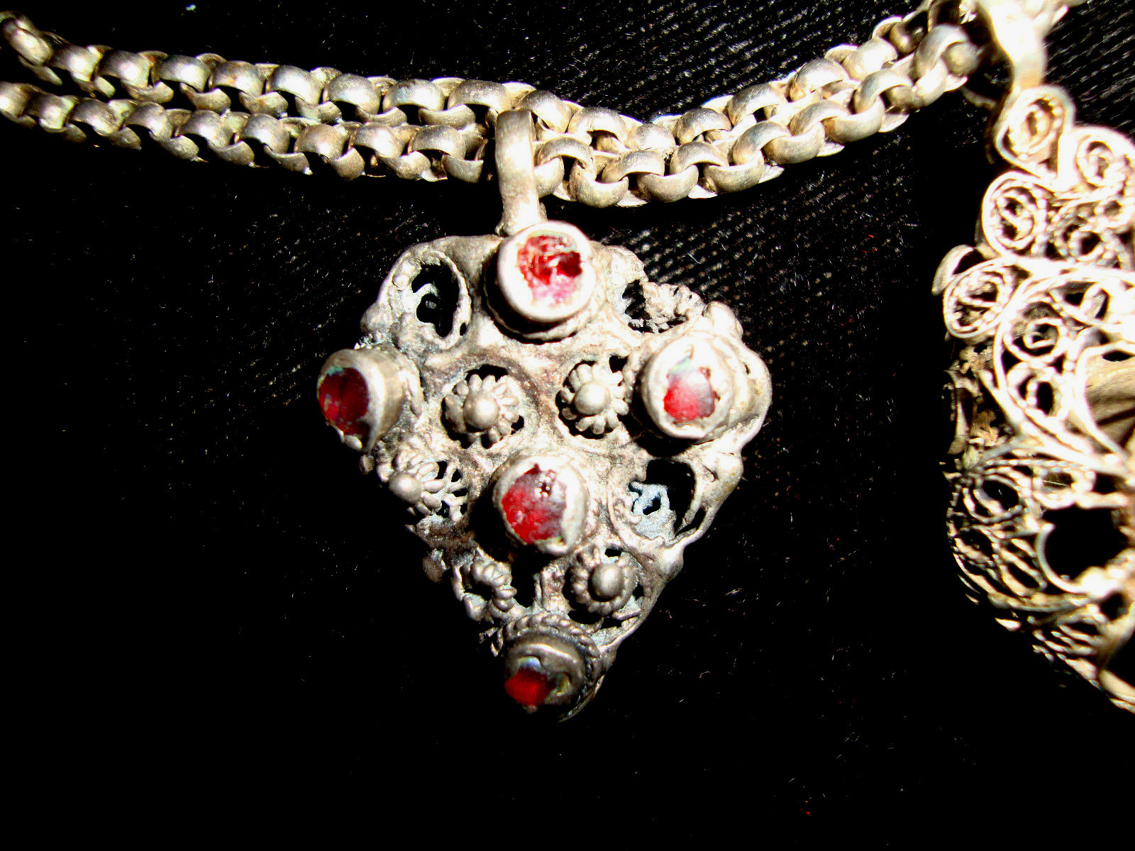 Sterling Silver Etruscan Bali Filigree Fob Charm Rolo Link Double Chain Bracelet