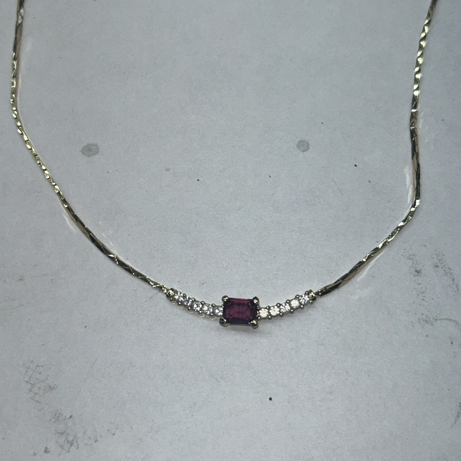 Christian Dior Crystal Baguette Necklace Gold Tone Purple Stone 15-17”