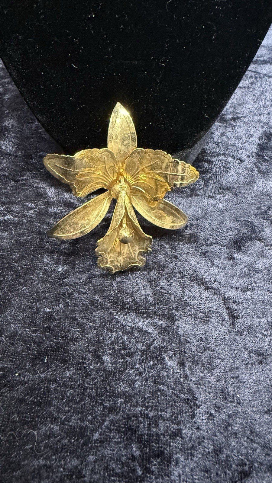 Set Of 3 Vintage Gold Tone BroochesEtched Orchid,Butterfly Filigree,Purple Stone
