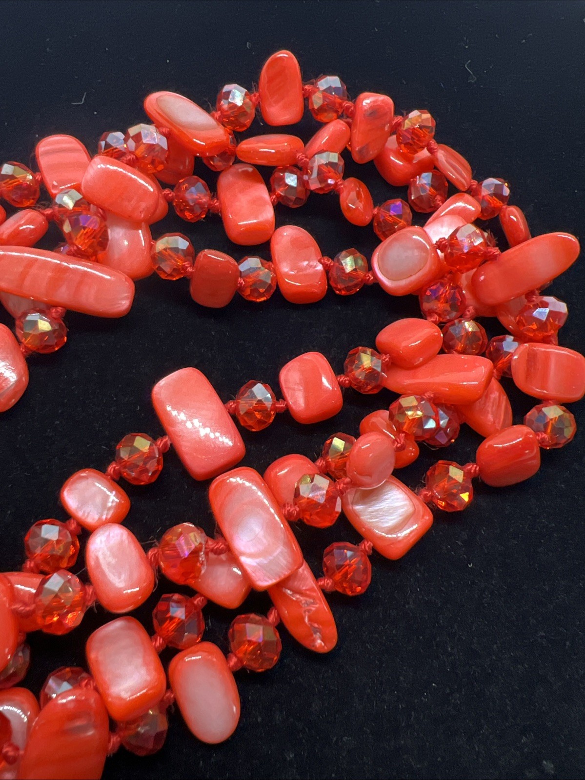 BEAUTIFUL RED MOP GLASS FACETED CRYSTAL 50” NECKLACE