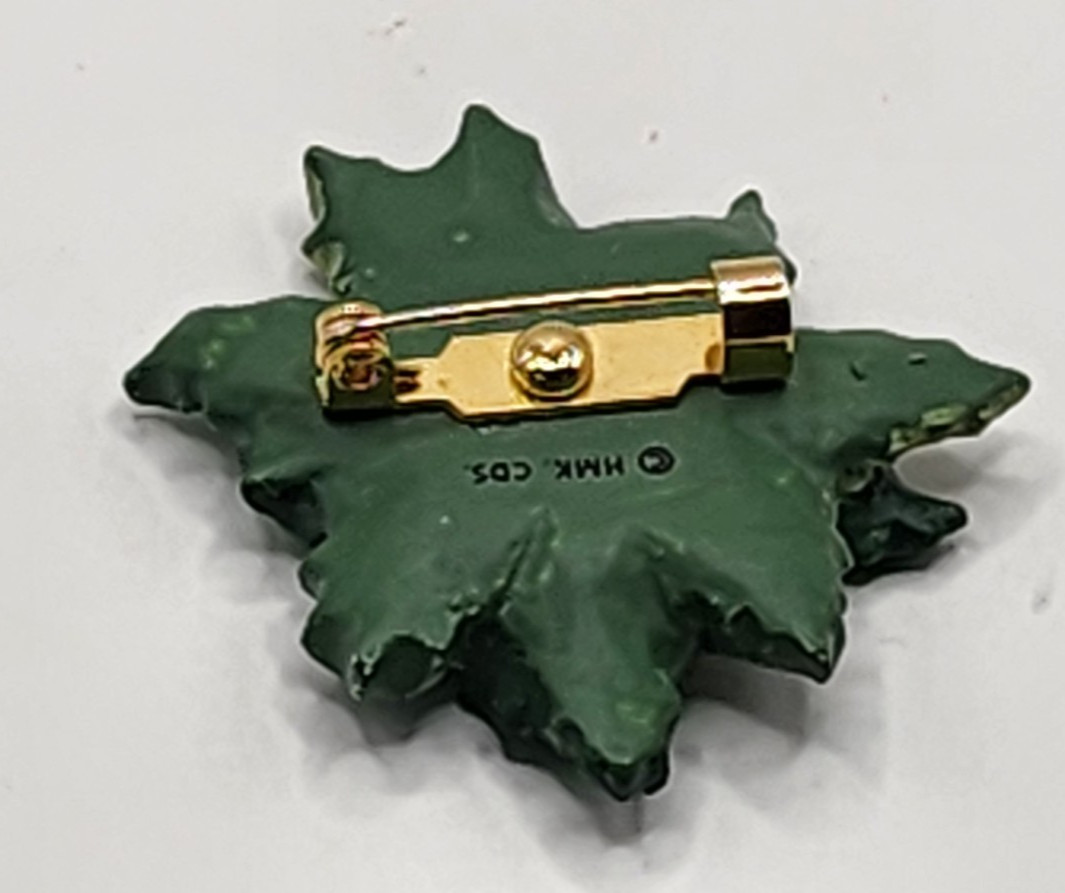 Scarce Vintage Hallmark Collectible Christmas Brooch Pin Green POINSETTIA