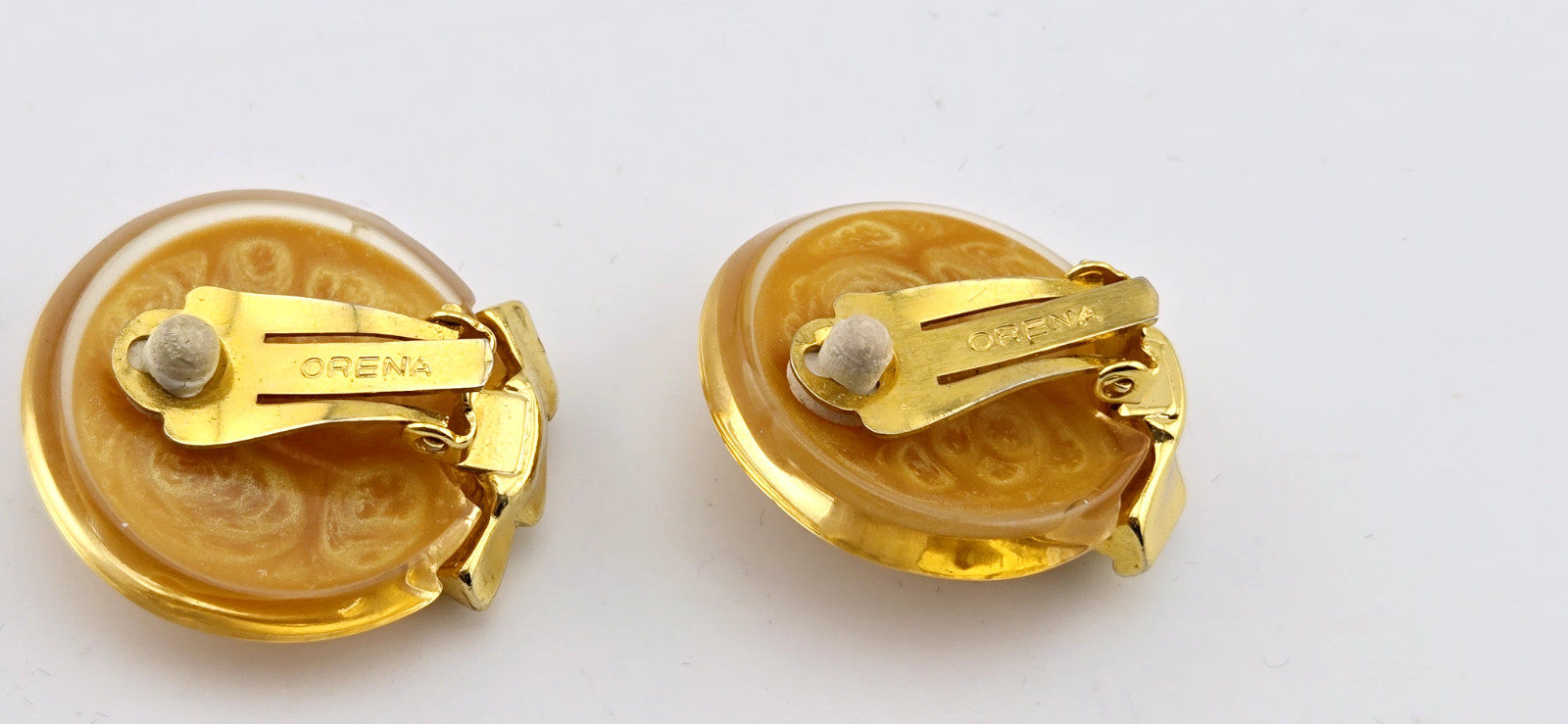 Designer Orena Paris Vintage Gold Plated Shimmering Clip On Earrings Lucite
