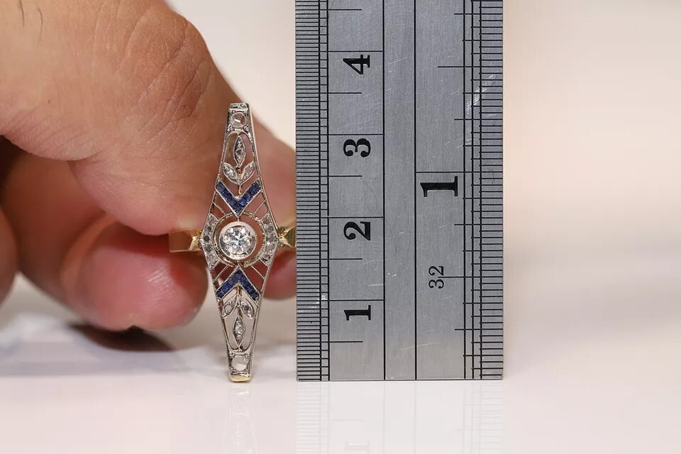 Antique Circa 1920s Art Deco 14k Gold Finish Lab Created Diamond Navette Ring