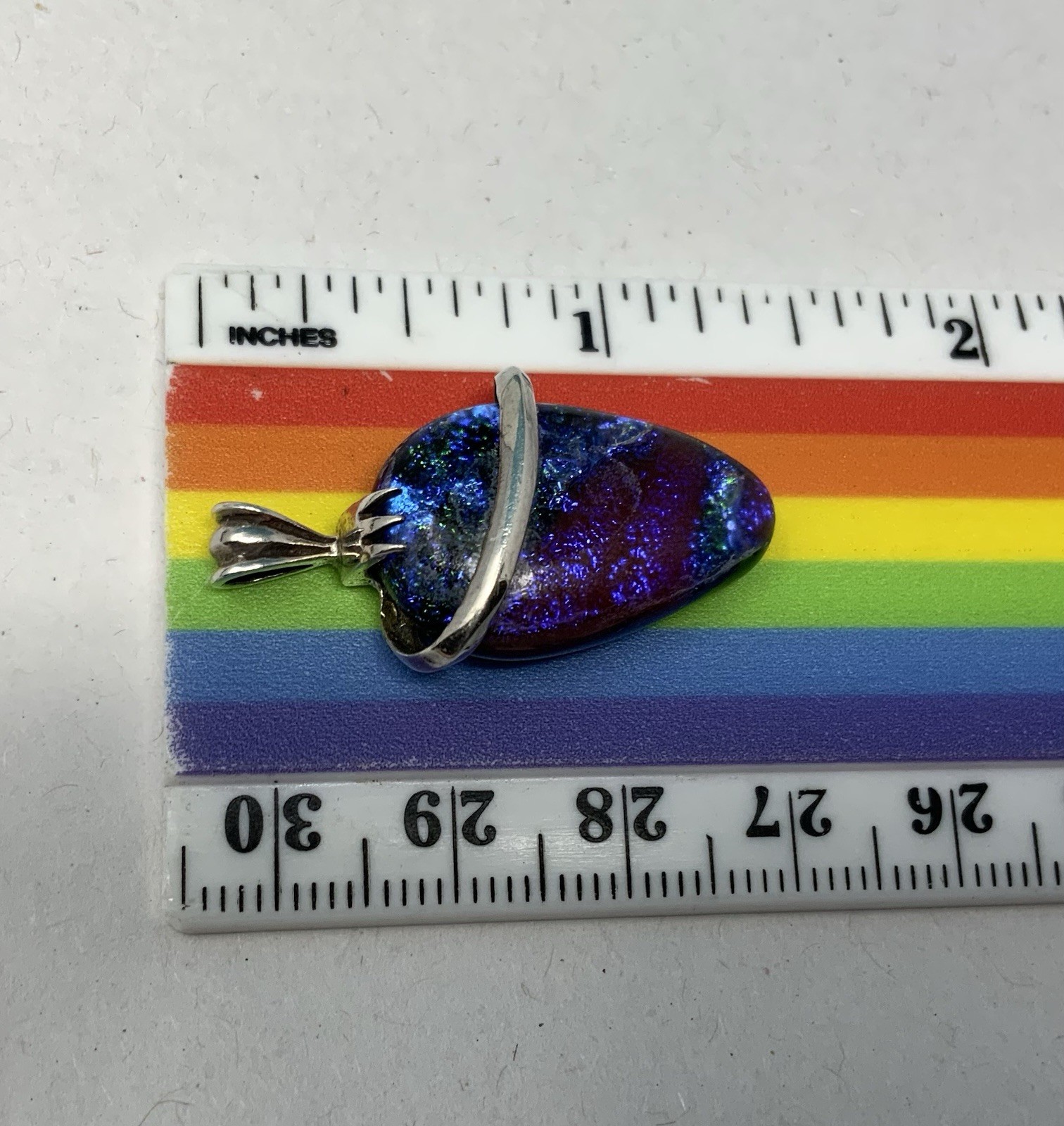 Sterling Silver Necklace Purple Blue Iridescent Dichroic Glass Pendant 5.1g