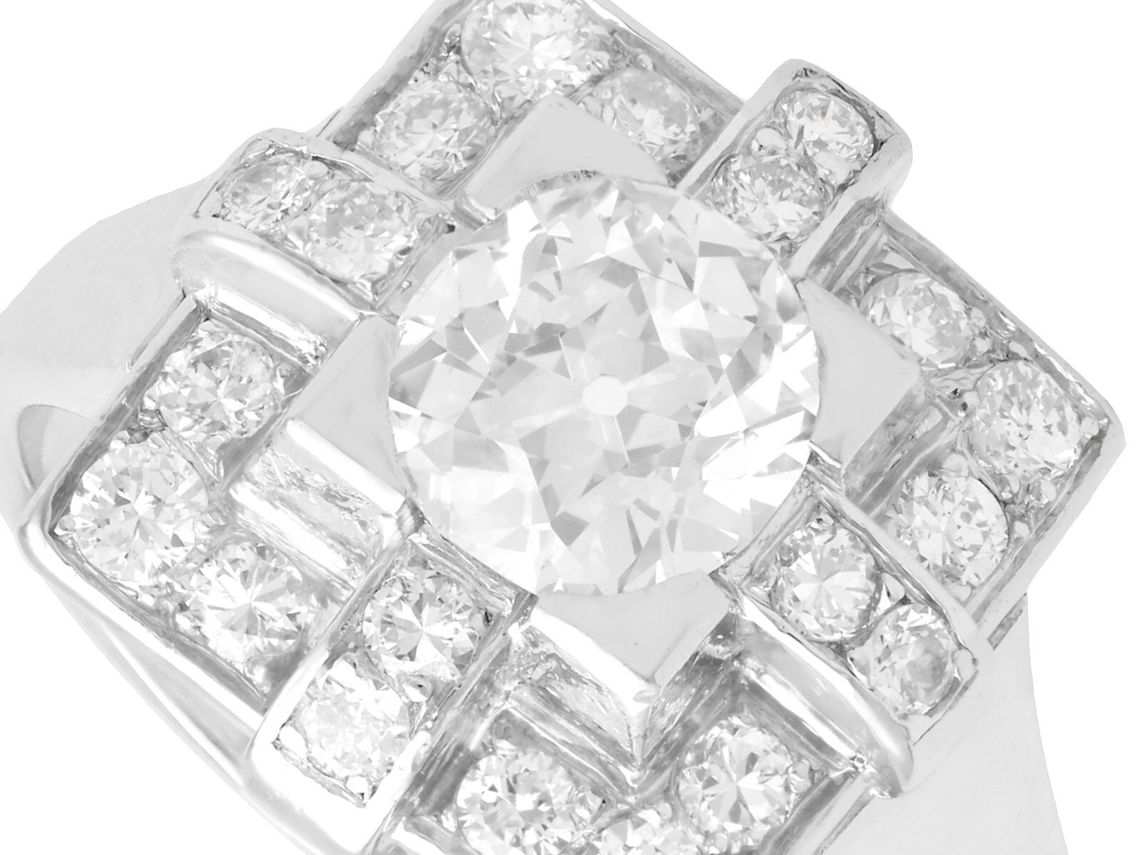 Vintage French 1.53 Ct Diamond and Platinum Dress Ring Art Deco 1940 Size 6.25