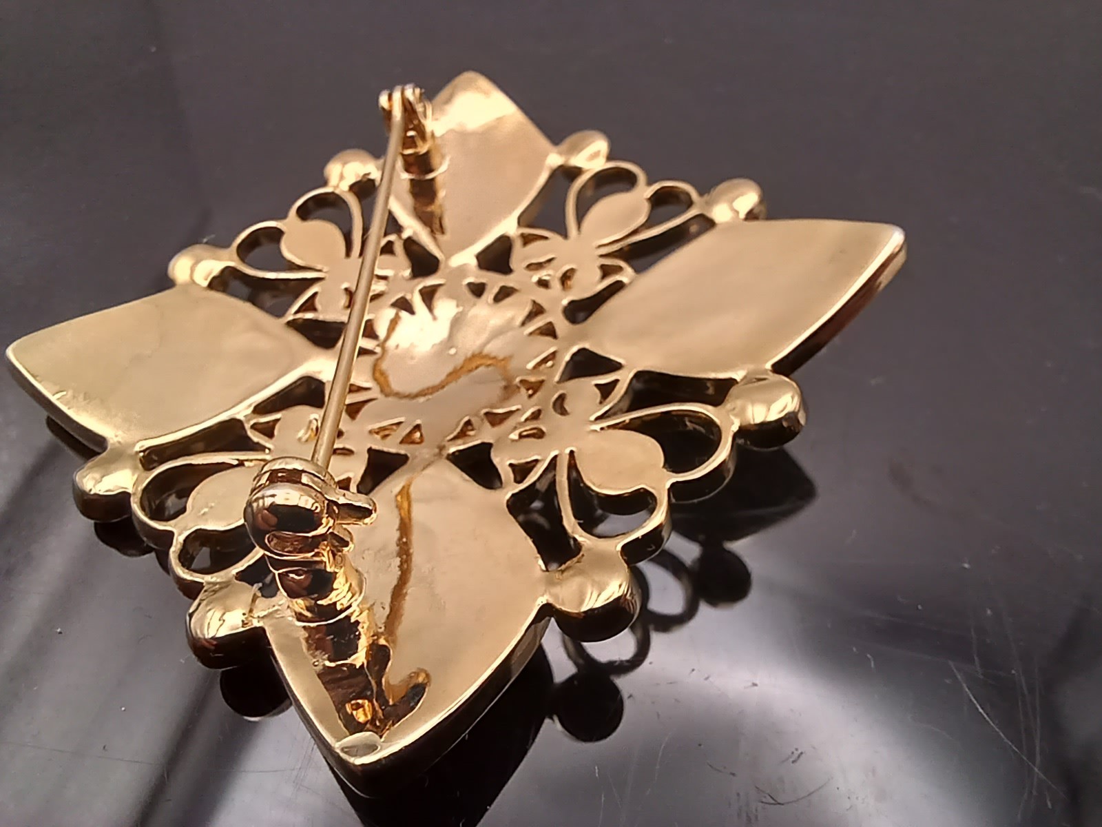 Vintage Cloissone Enamel Pin Rhinestone Square Brooch 1.5″ x 1.5″ Pinks Purples