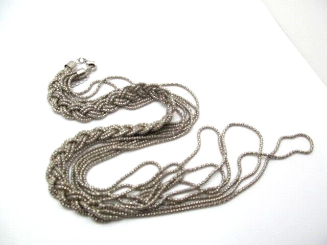 Vintage Popcorn 5 Stand Silver Tone Braided Graduated Layer Chain Necklace