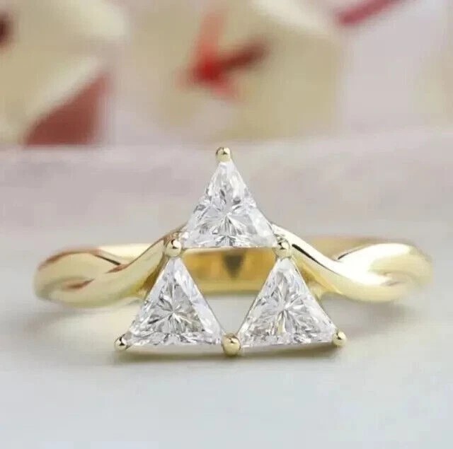 2Ct Trillion Cut Lab Created Diamond 14K Yellow Gold FN Engagement Ring