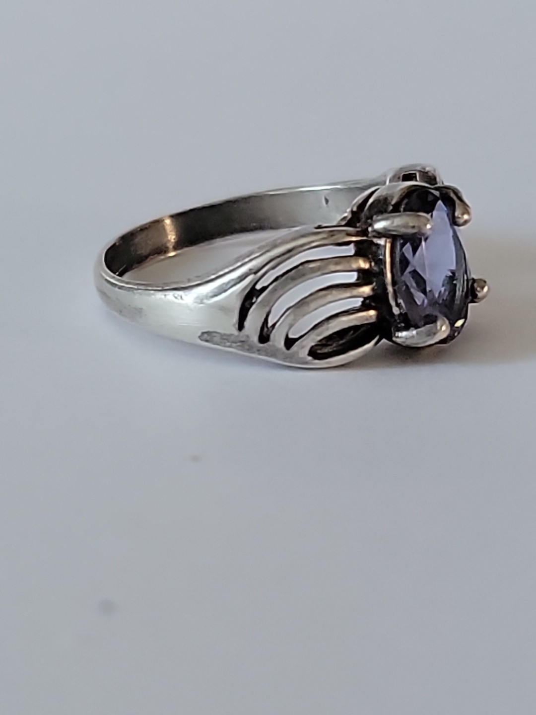 Vintage Dusty Blue Iolite Gem Stone Sterling Silver Ring 4.75″