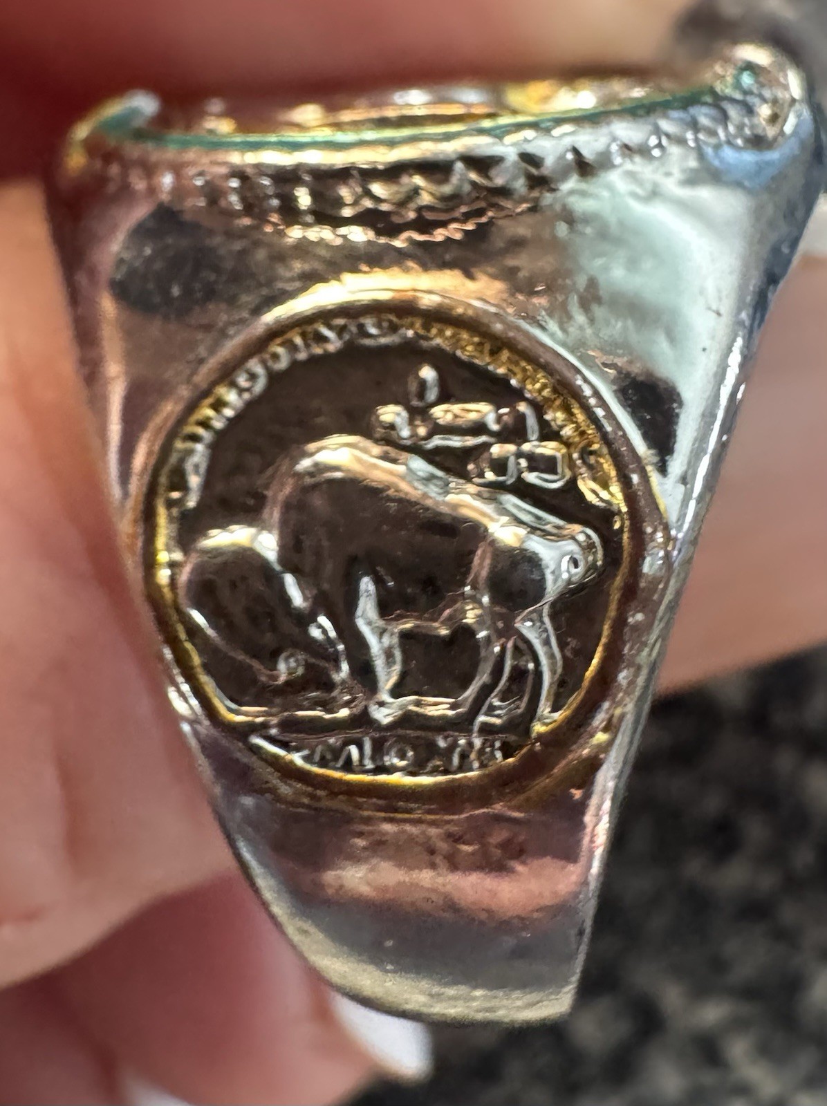 Vintage Sterling Silver Tone Men’s Buffalo Nickel Coin Signet Ring Size 10.5