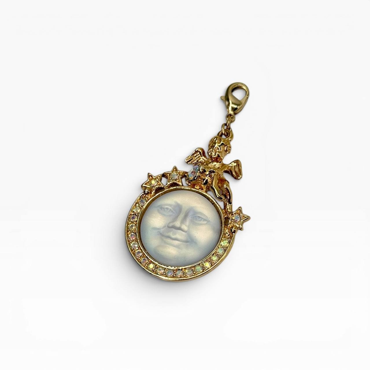 Vintage Kirks Folly Seaview Moon Angel Charm Pendant w/ Box