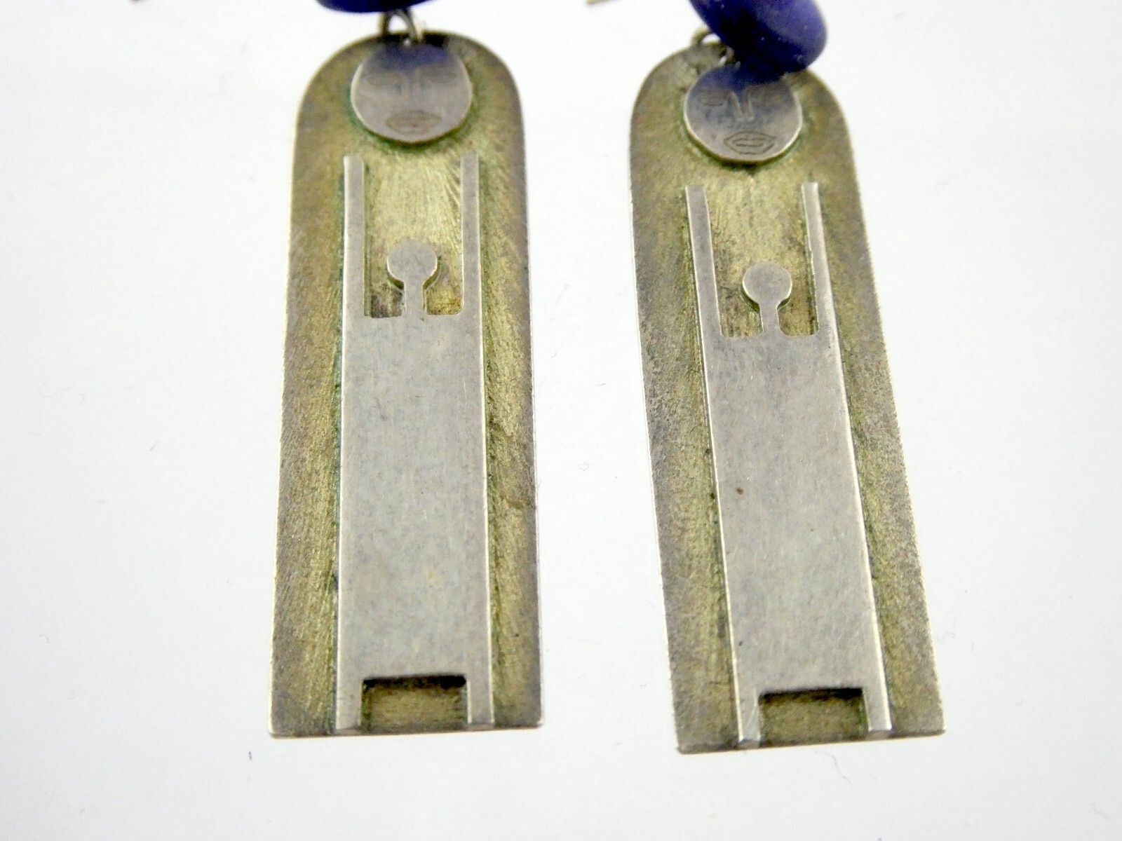 Vtg Artisan Handmade Sterling Silver Person Worshipping Sun Earrings 9g 2.25 In