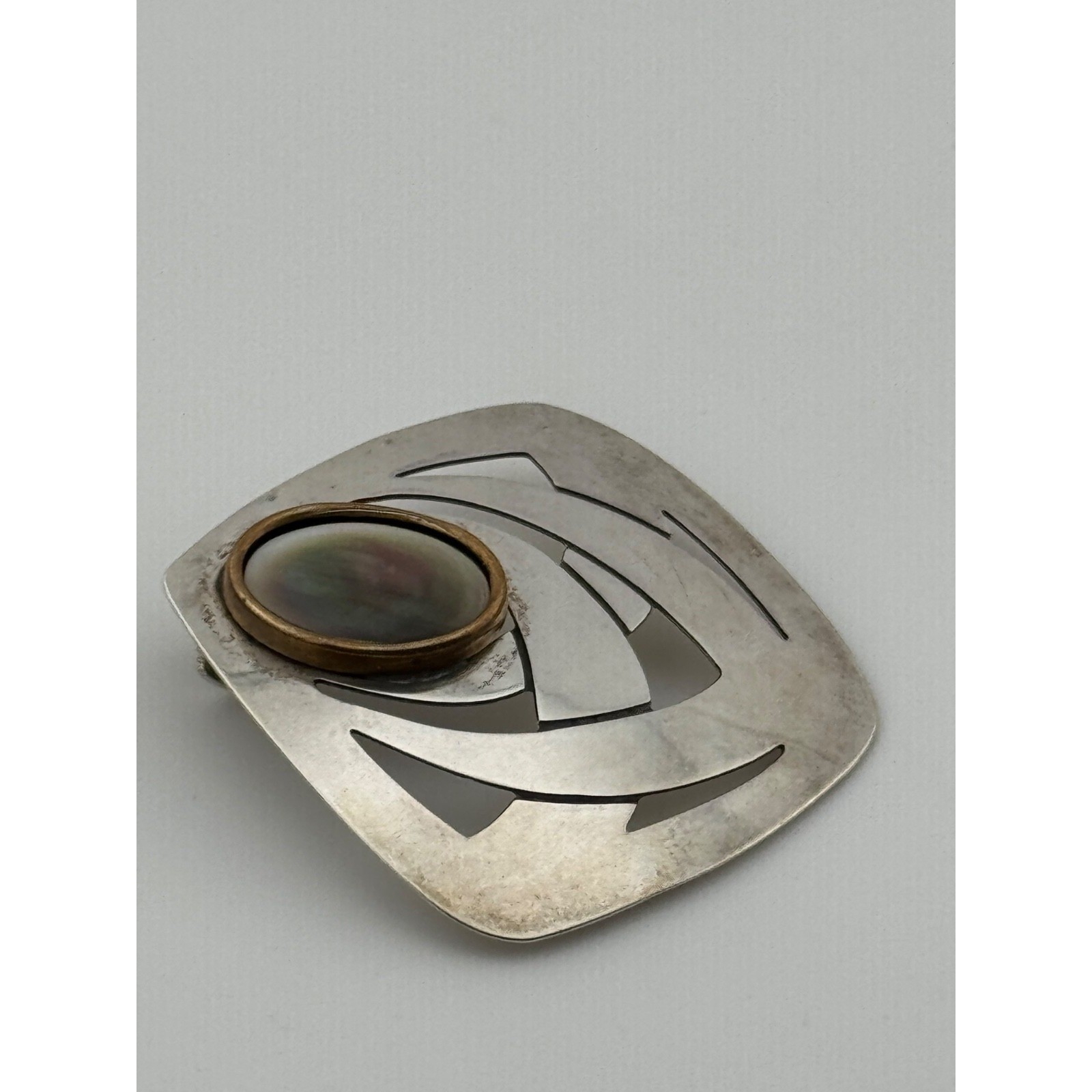 Vintage Stamas Sterling Silver Mixed Metal Modernist Pendant Signed