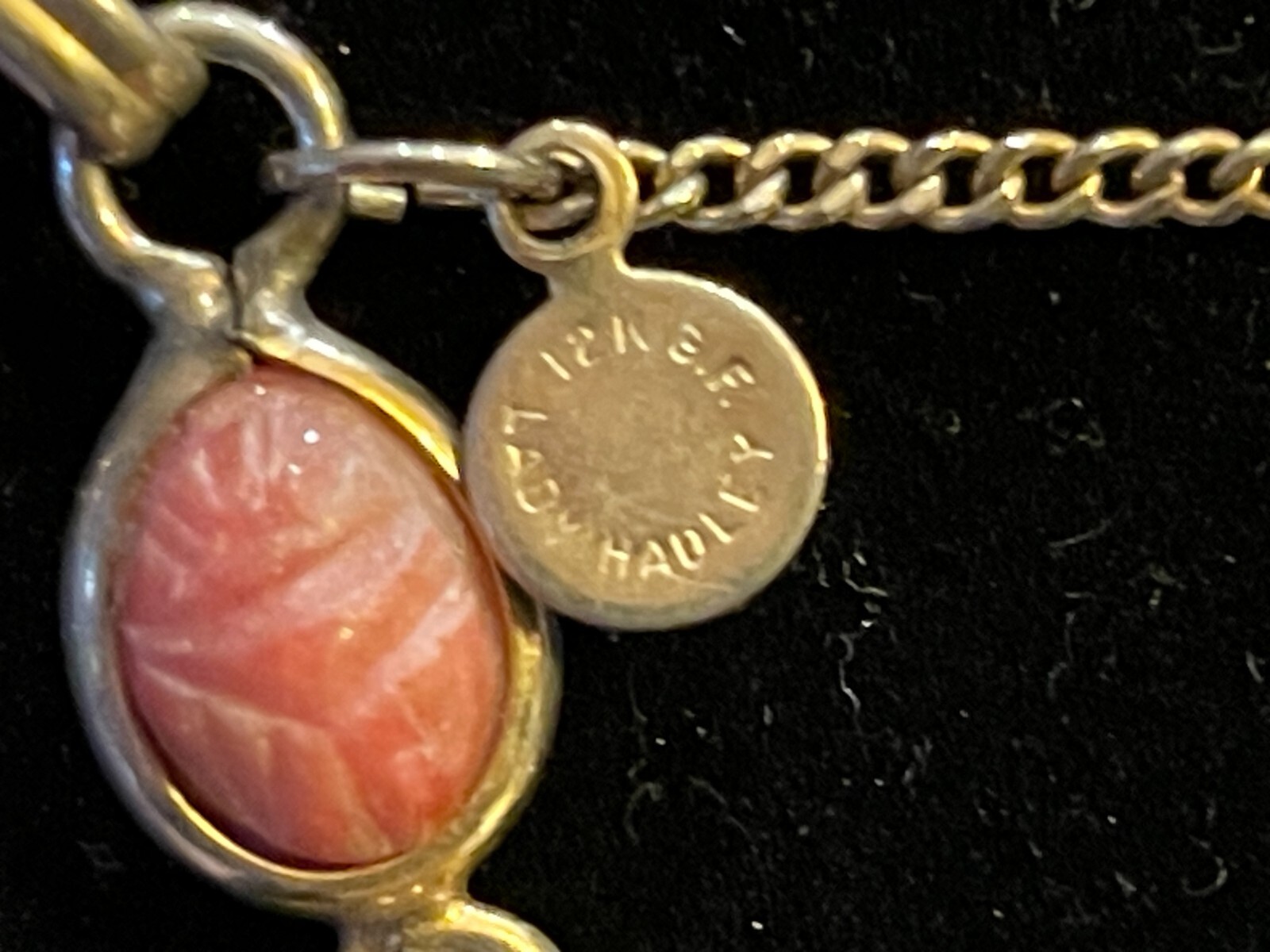 Hadley Carved Stone Scarab & Yellow Gold-Filled Women’s 1960s Vintage Bracelet