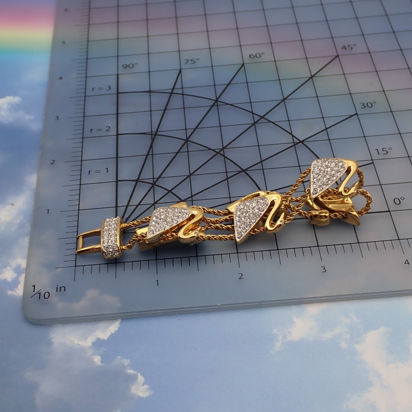 Vintage Swarovski Swan Stamp 5 Panel Crystal Swan Chain Link 7 1/4″ Bracelet