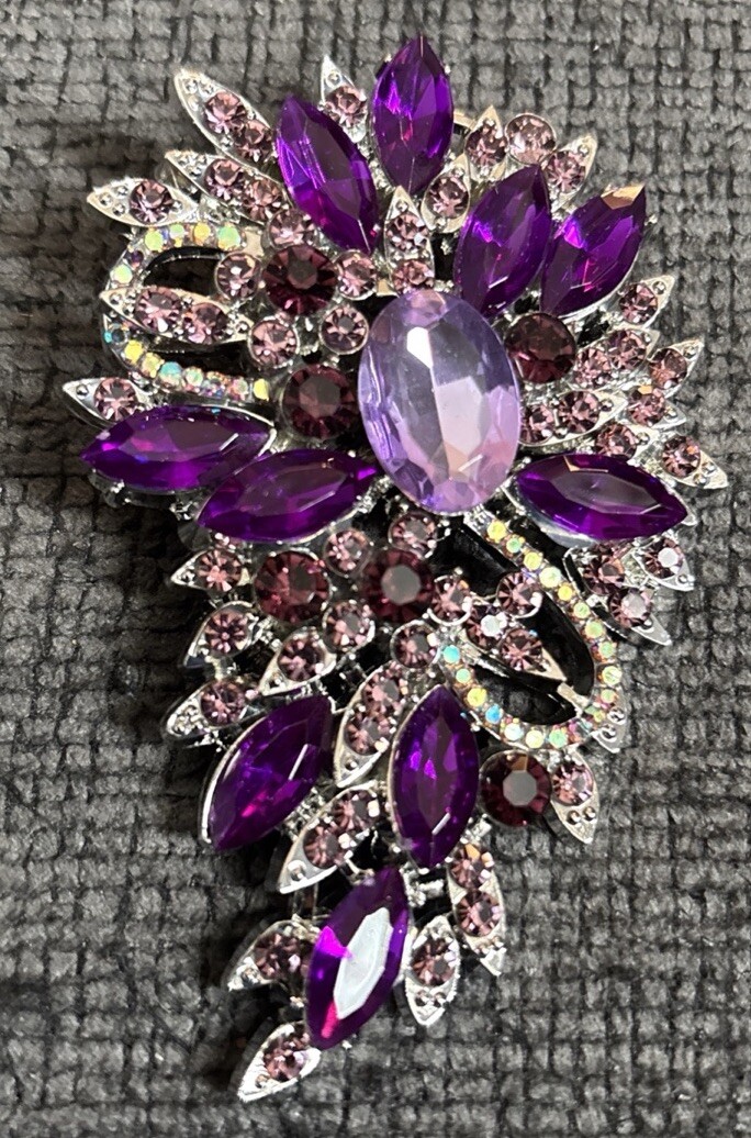 Silvertone Purple Pink Acrylic Faux Rhinestone Pin (A53)