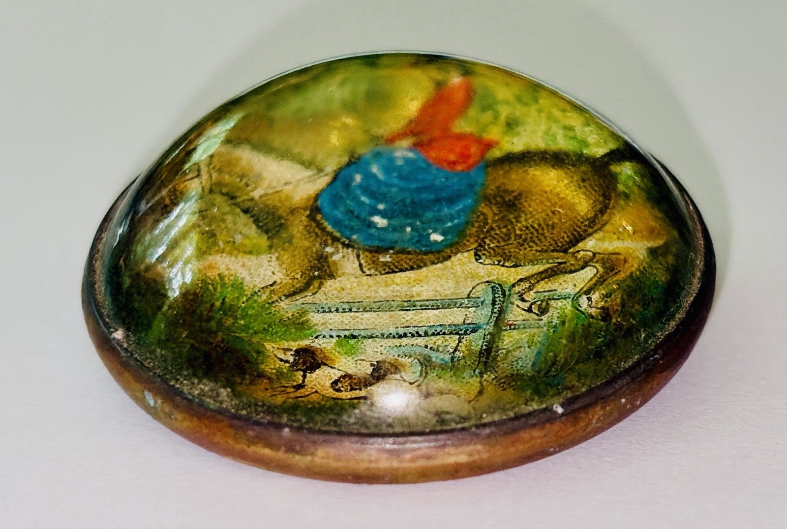 Equestrian Reverse Painted Glass Cabochon Brooch Pin Horse 2 Rosettes & 1 Pin