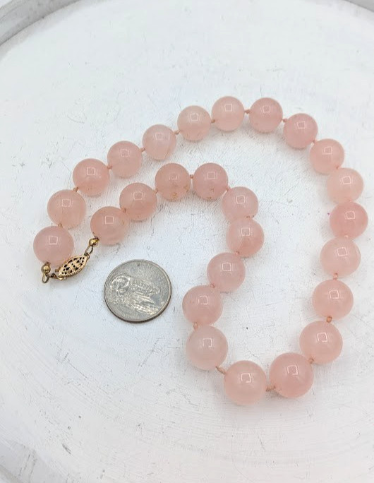 Rose Quartz Beaded Necklace Knotted Gemstone 16 Inch